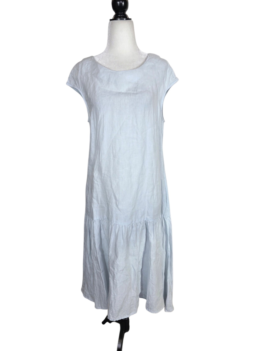 Bliss linen  Pale Blue Scoop Neck MidiDress
